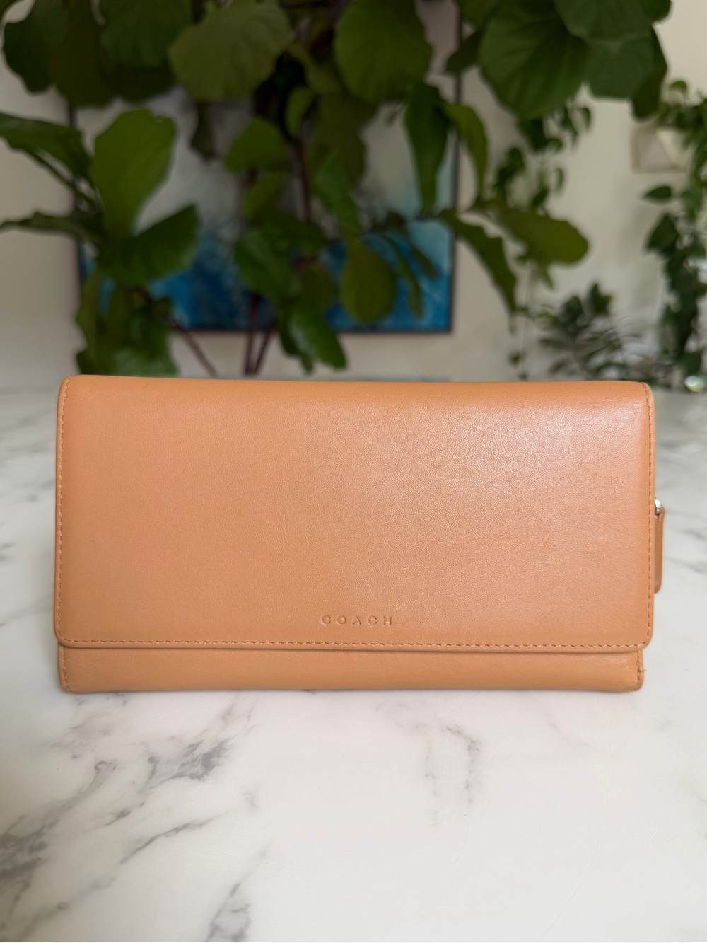 Coach Bedford Leather Combo Zip-Around Checkbook Wallet 6996 Camel / Nickel